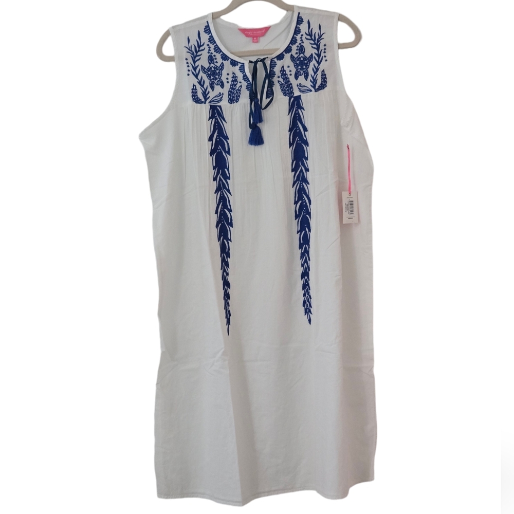 NWT Simply Southern Turtle Tassle Dress White & Blue